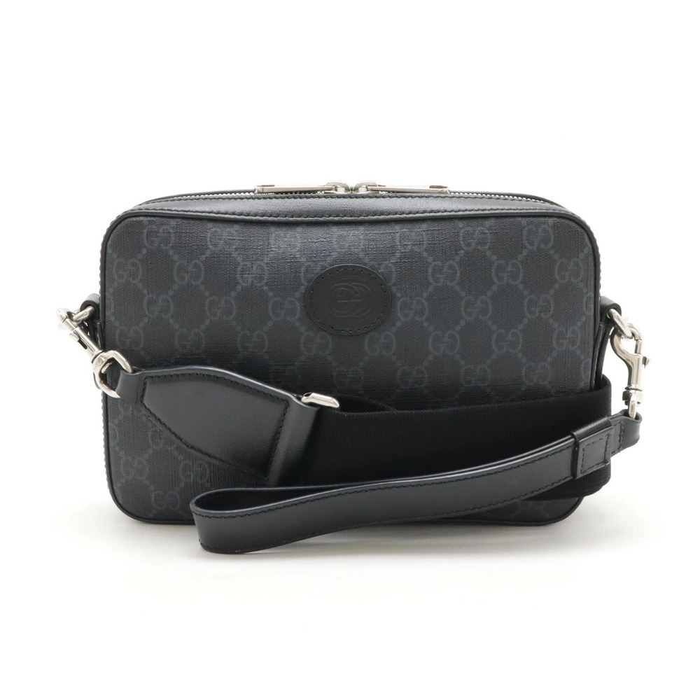 Gucci GG Supreme Interlocking G Crossbody Bag Shoulder Leather Black